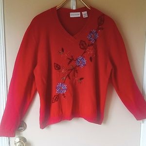Alfred Dunner Red Ramie/Cotton Sweater, Large
